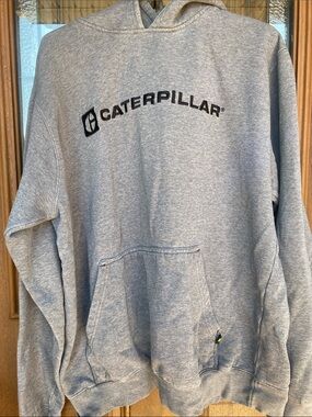 Caterpillar Gray Crewneck Hoodie with Embroidered Logo